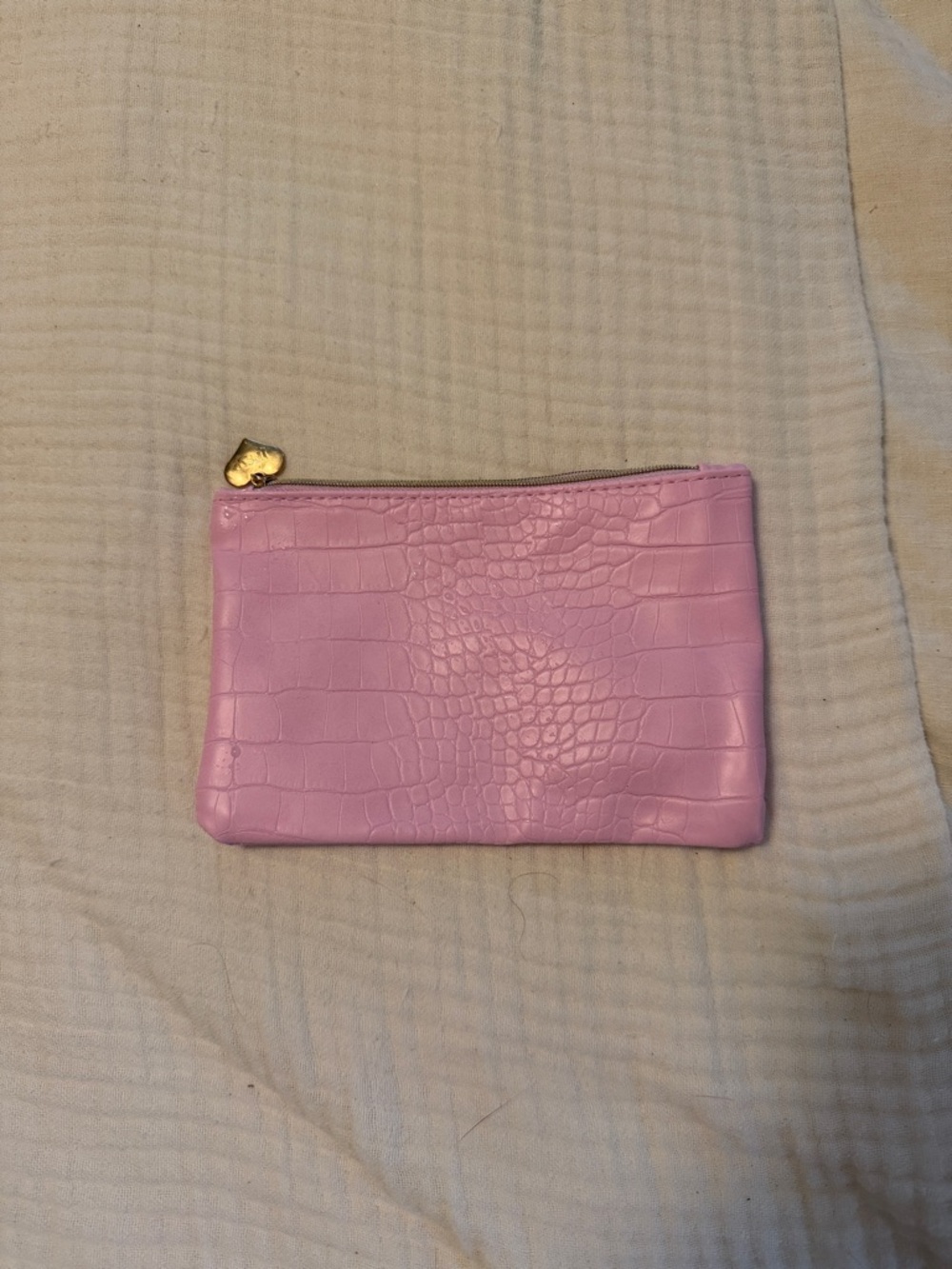 ipsy Lilac Croc-Embossed Zip Pouch with Heart Pull